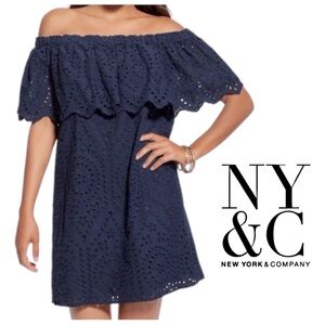 NY&C Navy Eyelet Off-The-Shoulder Dress